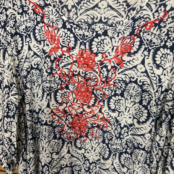 Solitaire Blue And White Blouse Size 1X - Picture 3 of 6